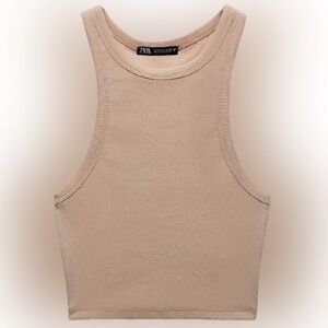 Zara Tan High Neck Ribbed Tank